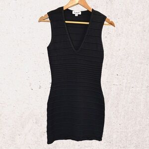Black Ribbed V-Neck Bodycon Mini Dress